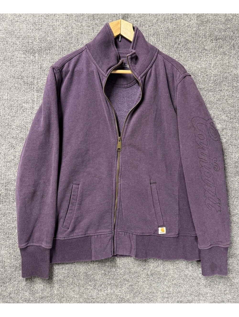 Carhartt Hoodie Womens S 4-6 Purple Sweatshirt Workwear Spellout Logo Zip Up